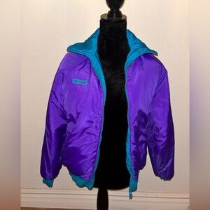 VTG Columbia Reversible Bugaboo Jacket Women Large Purple Teal 1990’s Retro Ski